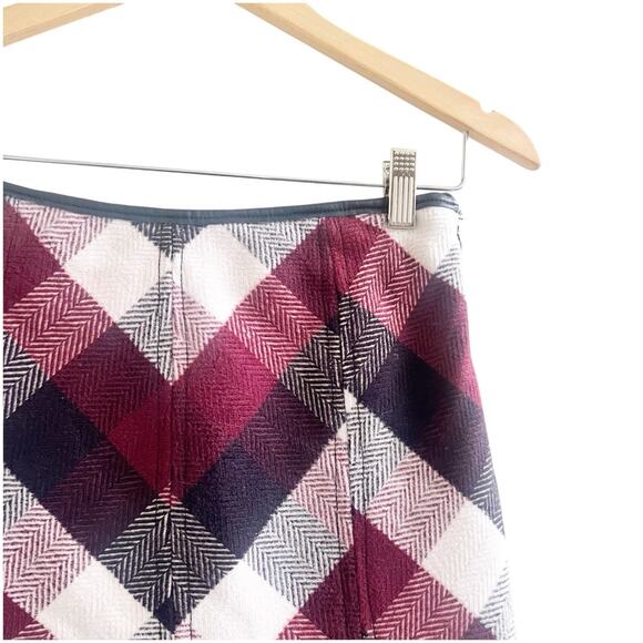 Free People Twiggy Herringbone Wool Like Mini Skirt Size 0 Maroon Ivory Boho - Picture 5 of 10